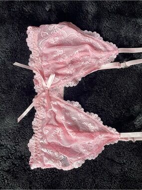 Pink Lace Bralette with Ribbon Accent - Women Intimates